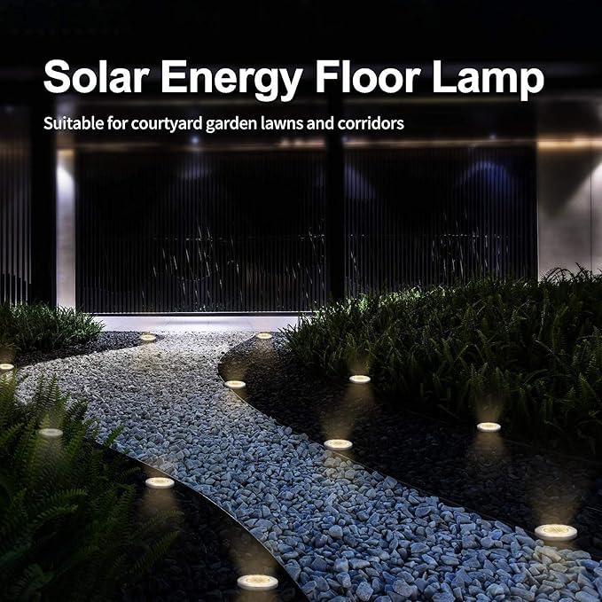Aogist Solar Ground Lights - 12 Pack, 8 LED, Waterproof Outdoor Disk Lights for Pathway, Yard, Walkway, Patio, Lawn Path (Warm White)