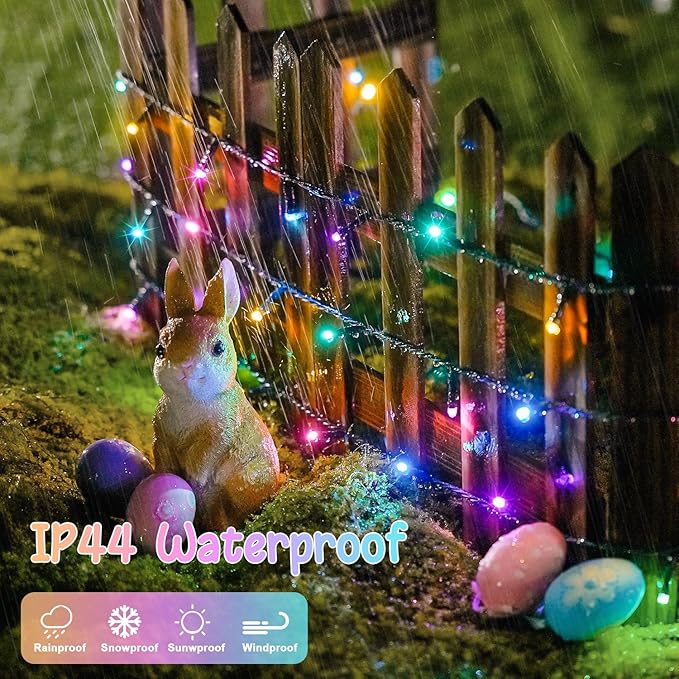 JMEXSUSS 2 Pack Easter Lights Battery Operated，Each 33 FT 100 LED Easter Lights String Outdoor Indoor, Colored Christmas Light Waterproof for Outside Decor Party House(Multicolor)