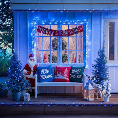 JMEXSUSS 2 Pack 100 LED Blue Christmas Lights Battery Operated, Each 33 FT Blue String Lights Indoor Outdoor Waterproof，Christmas Tree Lights with Remote for Garden Porch Yard Decor