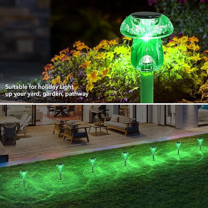 Solar Lights Outdoor, St Patricks Day 8 Pack Mushroom Landscape Lights Waterproof, Solar Powered LED Lighting for Garden Yard Path Pathway Lawn Walkway Driveway Backyard Decor (Green)