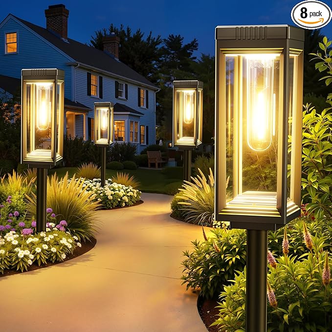 WdtPro Bright Solar Pathway Lights Outdoor, 8 Pack Solar Powered Garden Lights Waterproof, Auto On/Off, Up to 15 Hrs Outdoor Light for Pathway Yard Walkway Driveway Patio Decor Landscape