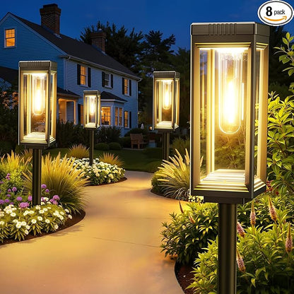 WdtPro Bright Solar Pathway Lights Outdoor, 8 Pack Solar Powered Garden Lights Waterproof, Auto On/Off, Up to 15 Hrs Outdoor Light for Pathway Yard Walkway Driveway Patio Decor Landscape
