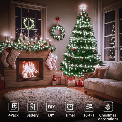 4-Pack Christmas String Lights, 4ft 50 LED Waterproof Twinkle Lights