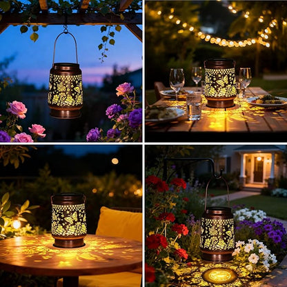 Lyeasw Solar Lanterns Outdoor, Metal Butterfly Garden Lights, Waterproof Hanging Decor for Patio & Porch | Solar-Powered Gift for Women/Mom/Grandma