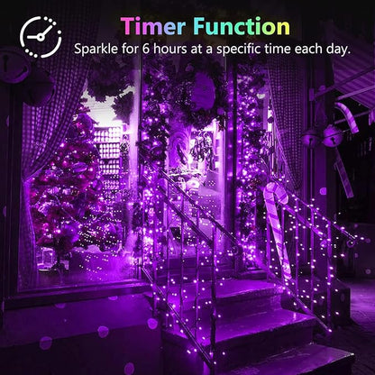 2 Pack 100LED Christmas Battery Operated Fairy Lights with Remote, 8 Modes String Lights with Timer, Dimmable, Memory Function, Waterproof Twinkle Lights for Outdoor Indoor Christmas Decor(Purple)