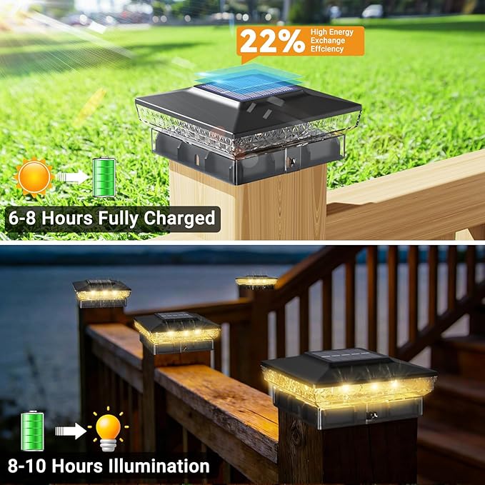 btfarm 2 Pack Solar Post Cap Lights Outdoor, 2 Color Modes 16 LED Fence Post Lights Fit 4x4 3.5x3.5 Wooden/Vinyl, Bright Waterproof Solar Powered Deck Lighting Outside for Patio Porch Garden, Black