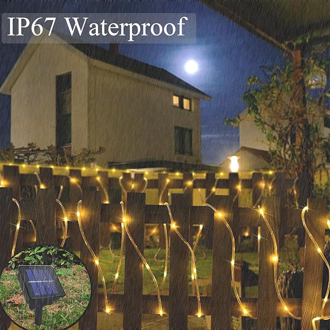 Solar Rope Lights Outdoor Waterproof, 33FT 100LED Outdoor String Lights Clear PVC Tube Fairy Lights, 8 Modes Trampoline Lights for Pool Tree Garden Yard Home Camping Wedding Halloween Holiday Decor