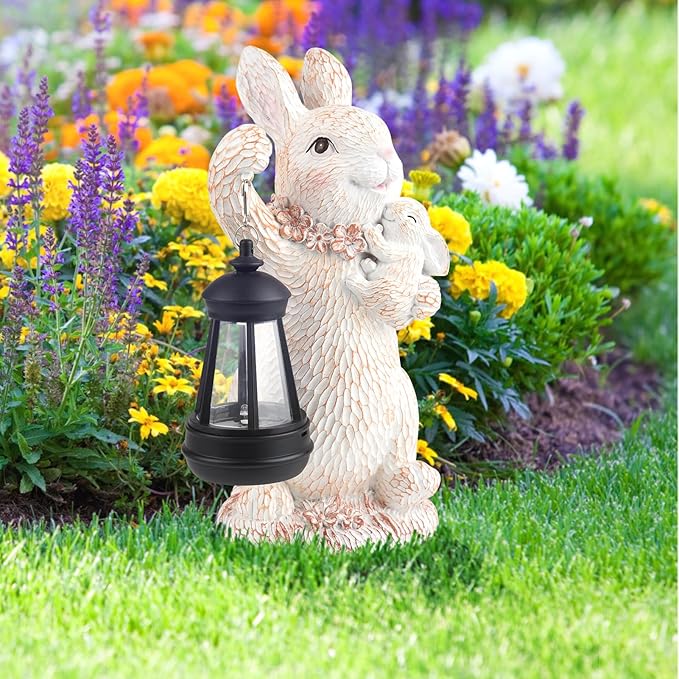Solar Rabbit Garden Statue Light, Outdoor Decor