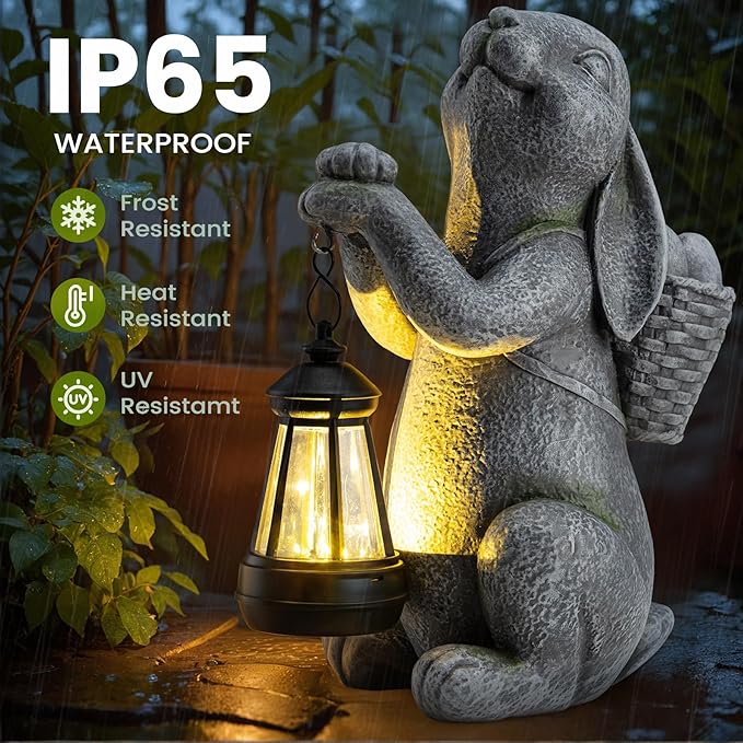 Solar Rabbit Garden Statue Light, Outdoor Decor