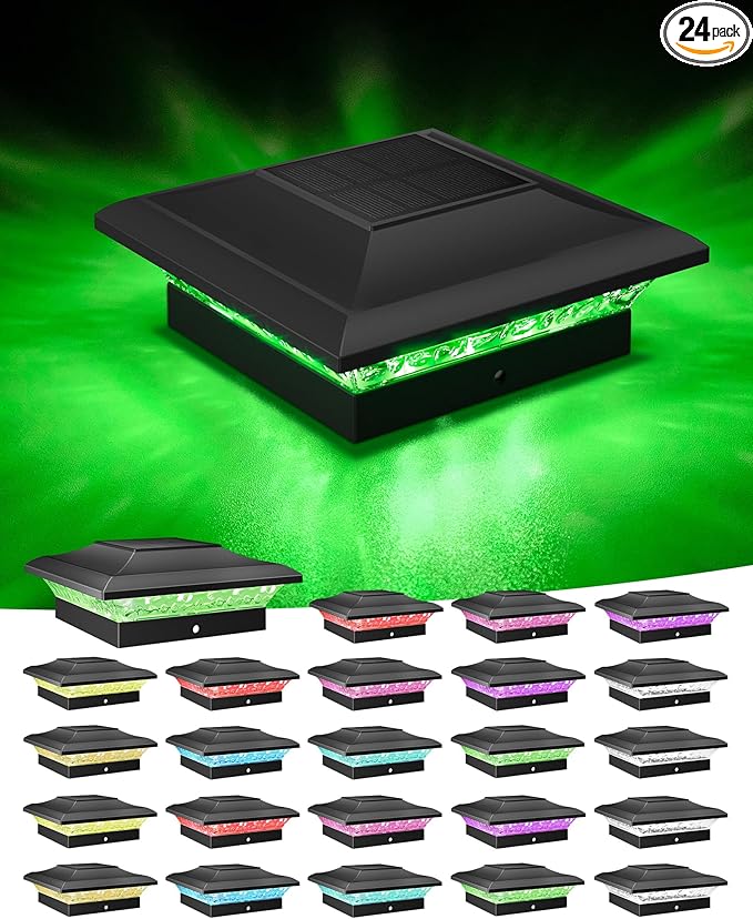 RGB Solar Patio Post Lights, Outdoor LED Caps