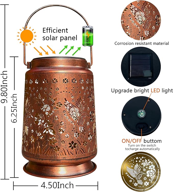 Hummingbird Solar Garden Lanterns, Classic Waterproof LED