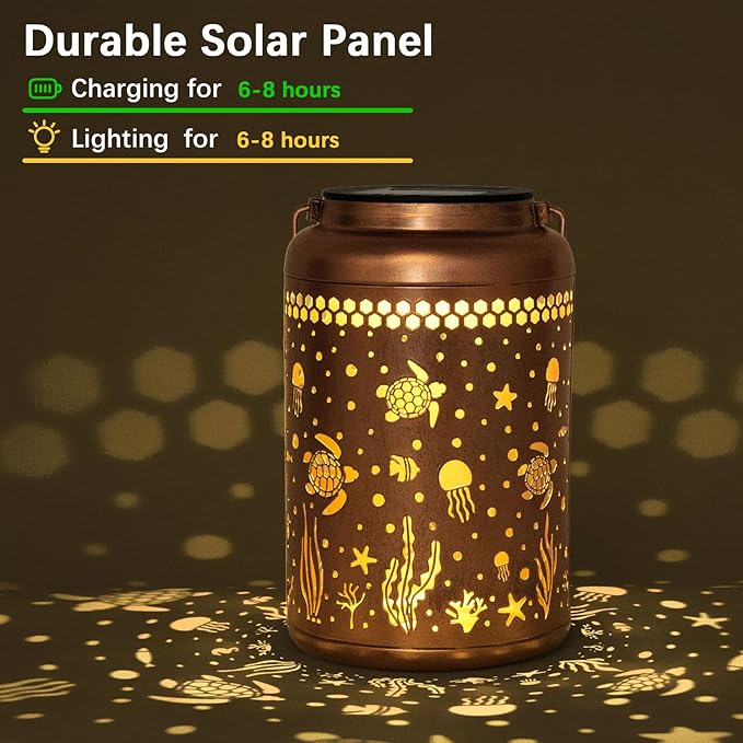 Sea Turtle Solar Lanterns Outdoor Waterproof, Birthday Gifts for Women Mom Grandma, Metal Hanging Solar Lights Decorative LED Lanterns for Yard Patio Porch Decor