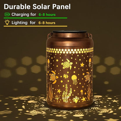 Sea Turtle Solar Lanterns Outdoor Waterproof, Birthday Gifts for Women Mom Grandma, Metal Hanging Solar Lights Decorative LED Lanterns for Yard Patio Porch Decor