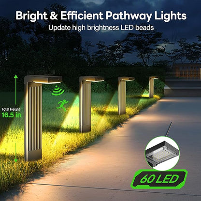 Solar Pathway Lights Outdoor 6Pack, 2 Color in 1 Motion Sensor Walkway Lights 400LM with Warm/Cool White, 12H Lasting, IP65 Waterproof Solar Landscape Lighting for Garden, Yard