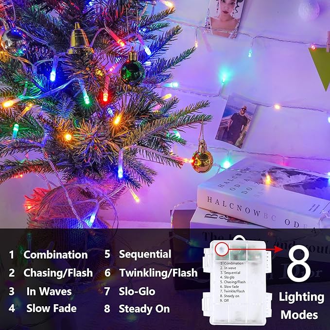 2-Pack 66ft Christmas LED String Lights, Waterproof Timer Lights