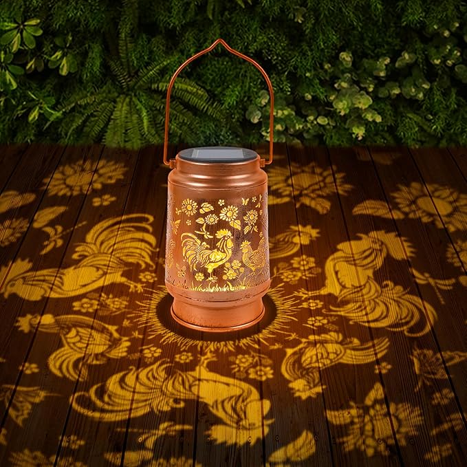 Chicken Gifts Solar Lanterns - Chicken Solar Lanterns Outdoor Waterproof, Farm Animal Coop Metal LED Hanging Solar Lights Lamp for Yard Patio Lawn Tabletop Garden Decor Christmas Mother‘s Day