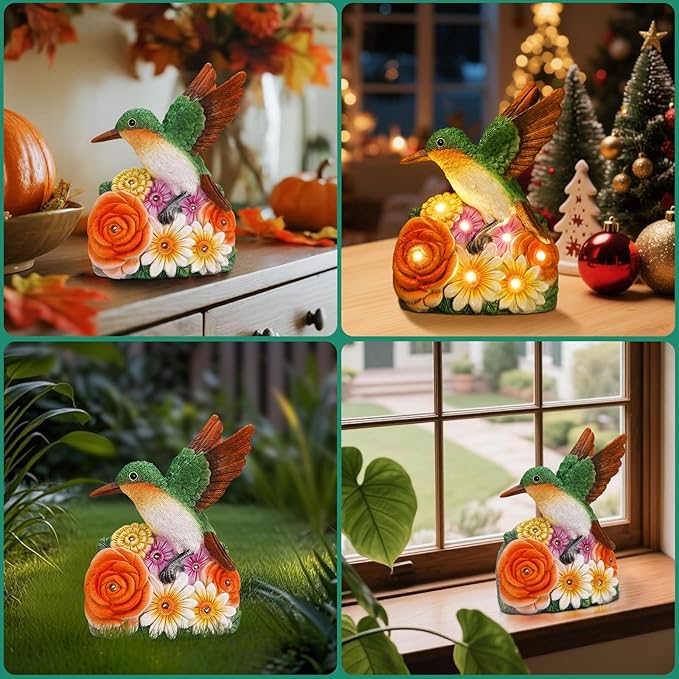 Linkax Birthday Easter Gifts for Adults Women Mom Grandma, Hummingbird Statue Solar Lights Outdoor Garden Decor for Outside Patio Yard Front Porch Balcony Home, Gardening Housewarming Gifts New Home