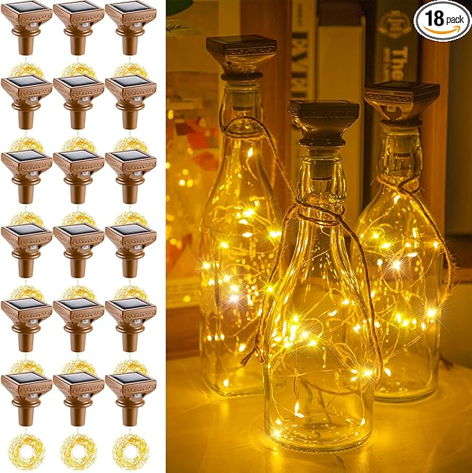 Tuanse 18 Pcs Solar Bottle Lights, 20 LEDs Waterproof Copper Lights, Outdoor Solar Fairy for Bottles for Wedding, Holiday, Garden, Patio Decor