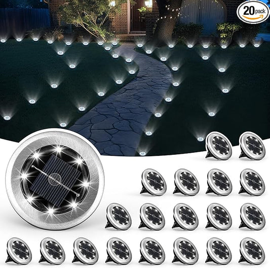 SOLPEX Mini Solar Ground Lights, 20 Pack Solar Lights Outdoor Waterproof, Pathway Lights Solar Powered, Solar Garden Lights, Landscape Lighting for Yard Driveway Walkway (Cool White)
