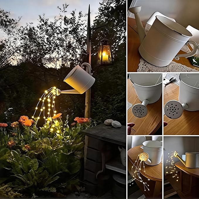 Solar Fairy String Lights Outside, Multi Strand 180 LEDs Watering Can Light for Outdoor, Waterproof Solar Powered Waterfall Lights, Firefly Bunch Lights for Garden Decor, Warm White