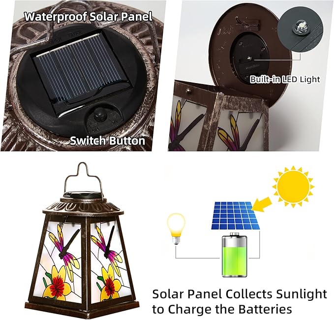Dragonfly Solar Lantern with Shepherd Hook, Outdoor Hanging Metal LED Garden Light Waterproof for Patio Yard Pathway, Peaceful Dragonfly Lantern Decor and Christmas Holiday Gift for Women Mom Grandma