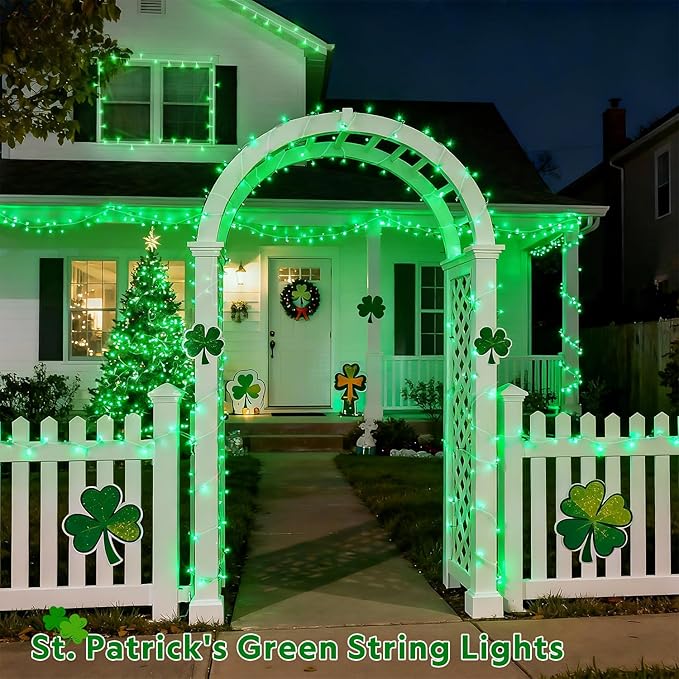 JMEXSUSS 4 Pack 50 LED Battery Operated String Lights Green, Each 16.5ft Green Light Outdoor Waterproof, 8 Modes St. Patrick’s Day Lights Indoor with Timer for Christmas Halloween Party Decoration