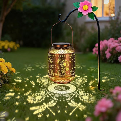 Vaukki Solar Lantern Outdoor Waterproof, Dragonfly Garden Decor Birthday Gifts for Women Friendship Mom Grandma Sister, Metal Hanging Solar Lights for Outside, Patio, Yard, Backyard, Porch, Pathway