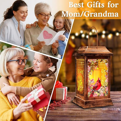 Cardinal Solar Lanterns Outdoor Waterproof, Metal & Glass Hanging Lights Garden Decor, Birthday Gifts for Women Mom Grandma Mothers Day, Decorative Lights for Outside Yard Patio Backyard Porch