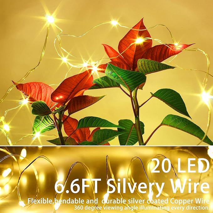 15-Pack Christmas String Lights, 6ft 20 LED Waterproof Twinkle Lights