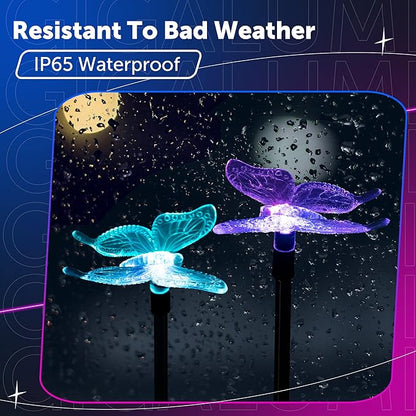 GIGALUMI Solar Garden Lights, 3 Pack Solar Butterfly Lights Decoration, Outdoor Garden Decoration Color Changing LED, Outdoor Decorative for Pathway, Lawn, Patio, Driveway