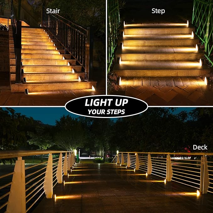 NIORSUN Solar Step Lights - 12 Pack Warm White Auto On/Off, Waterproof IP67, Outside for Stairs, Patios, Yards, Porches, Steps, Sidewalks, Decks