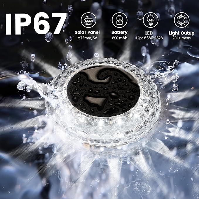 6-Pack In-Ground Solar Lights, Flat LED Walkway