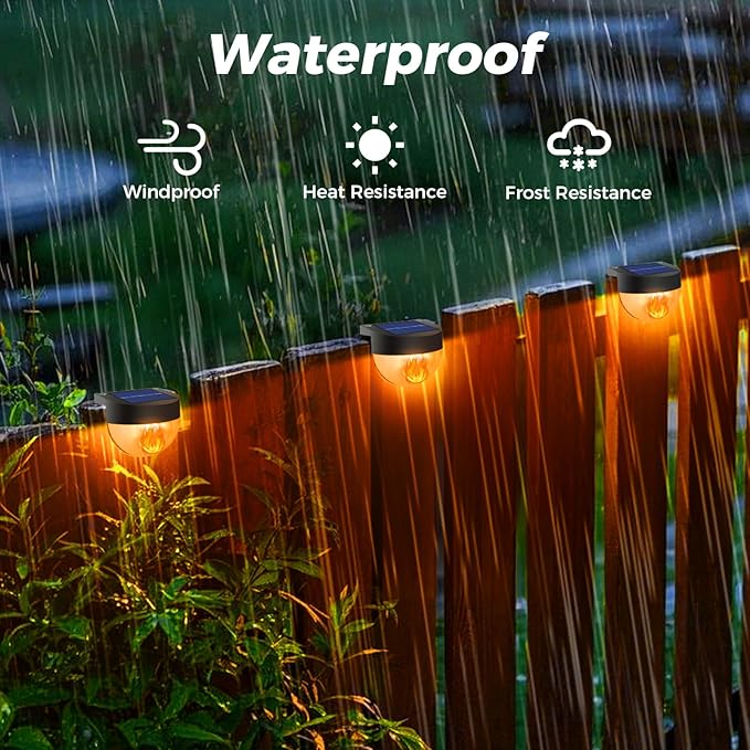 btfarm 8 Pack Solar Deck Lights Outdoor Waterproof, Retro LED Patio Lights Solar Powered, Solar Fence Light for Outside Railing Porch Steps Garden Post Decor, Flame-Coloured