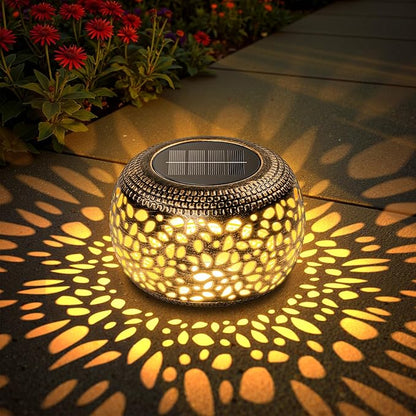 2 Pack Bronze Solar Lanterns Outdoor Waterproof Lights: Hollow Out Metal Table Light, Unique Gardening Gifts for Women Mom, Outside Garden Yard Balcony Indoor Tabletop Decorations, 2 Lighting Modes