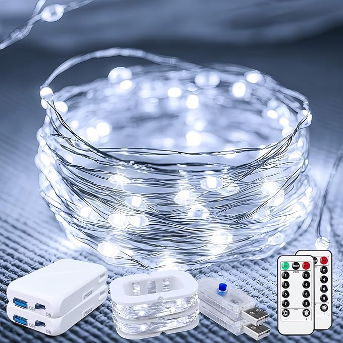 2-Pack 16ft Christmas LED String Lights, Waterproof Timer Lights