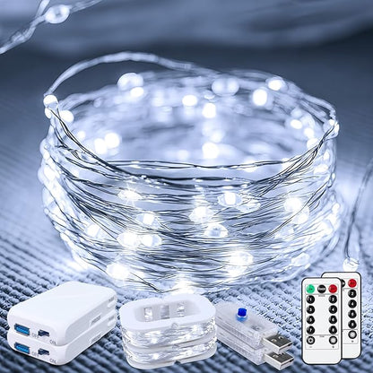 2-Pack 16ft Christmas LED String Lights, Waterproof Timer Lights