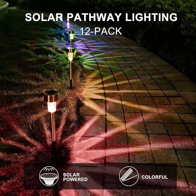 Dream Master Solar Lights Outdoor Waterproof, Stainless Steel LED Landscape Lighting, Solar Garden Lights, Outdoor Christmas Decorations for Yard, Pathway, Walkway, Patio, Lawn - 16Pack(Multicolor)