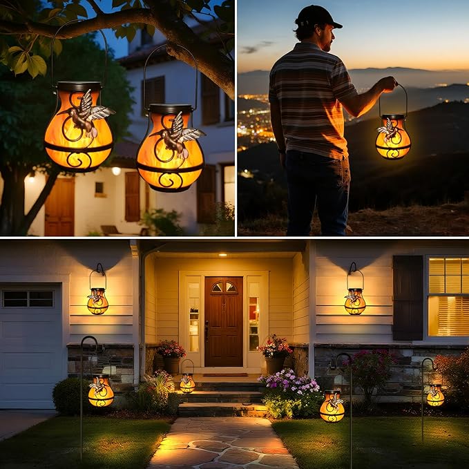 Courtyard Solar Hanging Lanterns 2-Pack, Charming Yard Decor
