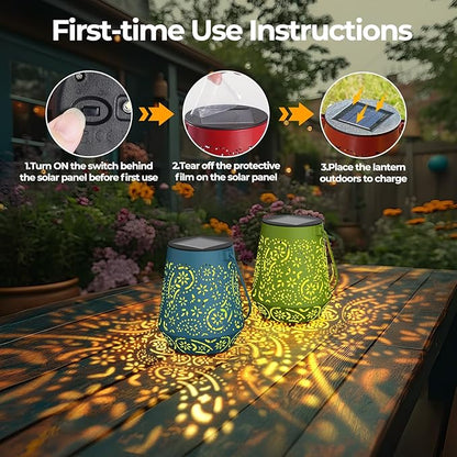 Solar Lanterns 4 Pack Outdoor Waterproof Solar Lights, Mothers Day Gifts for Women Garden Decor LED Hanging Solar Powered Decorative Lantern with Handle for Outside Patio Yard Table Fence