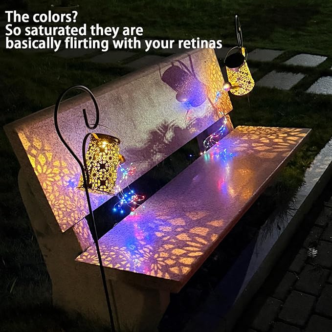 2 Pack Solar Watering Can Lights with Shepherd Hook,Solar Powered Watering Can Light Waterproof Outdoor Garden Hanging Decoration,8 Multi-Color Changing Modes(Multicolour).
