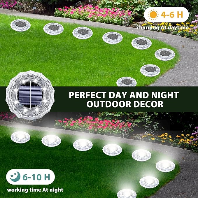Solar Ground Lights 12 Pack Waterproof Outdoor Solar Lights for Yard Led Solar Garden Lights Bright Solar Powered Disc Light In-Ground Landscape Lighting for Patio Pathway Walkway Driveway, White