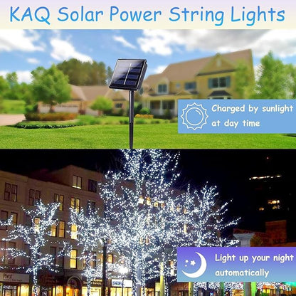 Upgrade 2Pack 200LED Solar String Lights for Outside, 66FT Solar Christmas String Lights Outdoor with 8 Modes, IP65 Waterproof Outdoor Twinkle Light, Garden Xmas Tree Christmas Decoration, Cool White