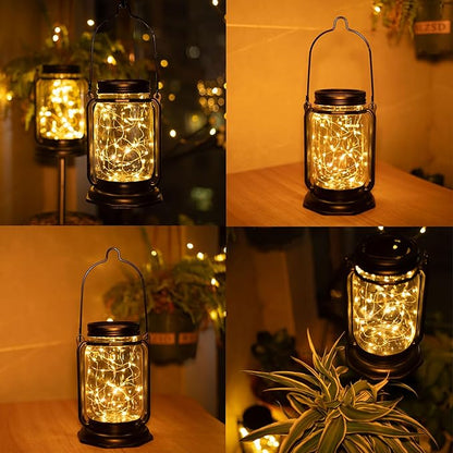 Solar Mason Jar Lights,2 Pack 30 Led Starry Fairy String Hanging Mason Jar Lantern Lights,Solar Lanterns for Outdoor Patio Party Garden Yard Wedding Decor (Mason Jars/Handles Included)
