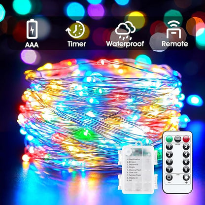 100 LED Christmas Twinkle Lights, 33ft Waterproof for Porch