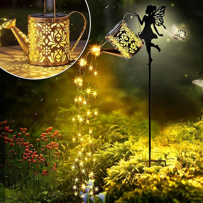 Honoson Solar Watering Can with Lights Solar Outdoor Garden Decor Fairy Water Can Hanging Lantern Landscape Sprinkle Waterproof Twinkle LED Decorative Gift for Women Yard Patio Pathway