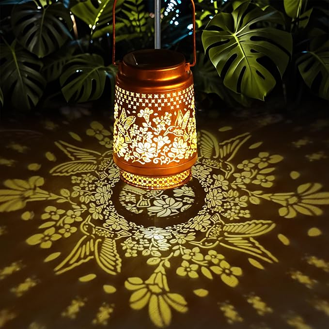 Solar Lanterns Outdoor Waterproof Decorative Garden Solar Lights Outdoor,Hanging Hollow Out Metal Ornaments Decor for Outside Lawn,Patio,Balcony,Yard Unique Gifts for Women Hummingbird
