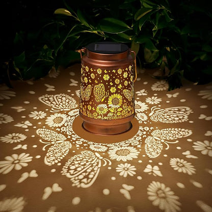 2 Pack Butterfly Solar Lanterns Outdoor Waterproof Sunflower Garden Decor Birthday Gifts for Women Mom Grandma Hanging Solar Lights Metal Lantern Decoration Outside for Porch,Patio,Yard,Backyard