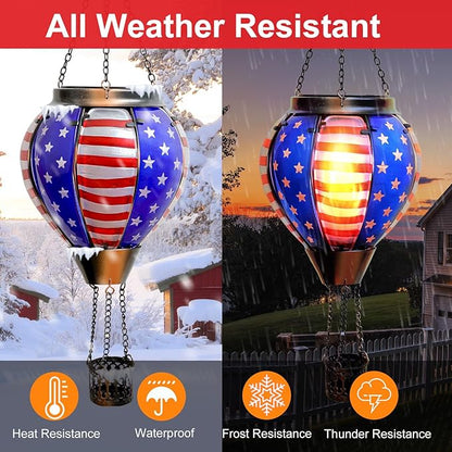 Larekook Solar Hot Air Balloon - Solar Lanterns Outdoor Hanging Waterproof for Garden Yard Patio Farmhouse Decoration，Stained Glass Flag