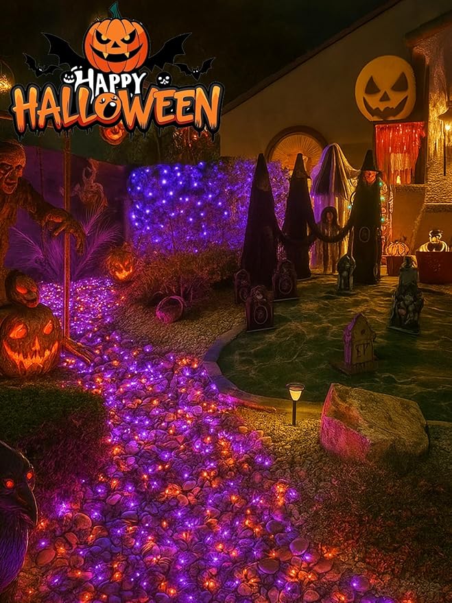 2-Pack 200 LED Halloween Twinkle Lights, 66ft Waterproof for Patio