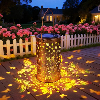 Sunflower Solar Lanterns Outdoor Waterproof, Metal Lantern Garden Lights with Color Projection, Garden Decor Gifts for Mom Women Mother Grandma, Hanging Solar Lights for Yard Porch Patio (Butterfly)